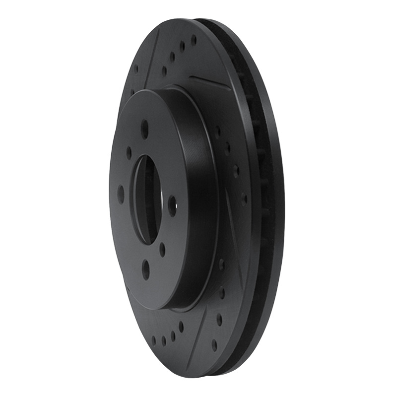 Mitsubishi Mirage Brake Rotor (1) - Front Left - R1 Concepts - Drilled & Slotted - Black - `98-`07